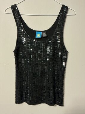 52 Weekends Black Sequin Tank Top